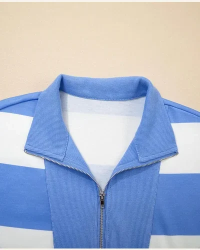 Striped Half Zip Summer 2 Piece Outfit 3/4 Set, view 4