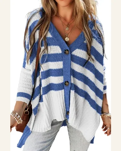 Cardigan Sweater Casual V Neck Buttoned High Low, view 4