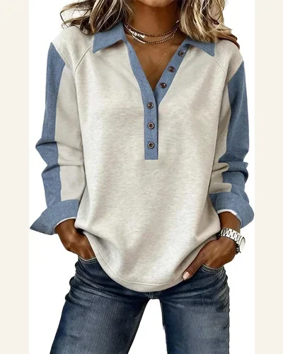 Textured Knit Patchwork Long Sleeve Tunic Top, view 4