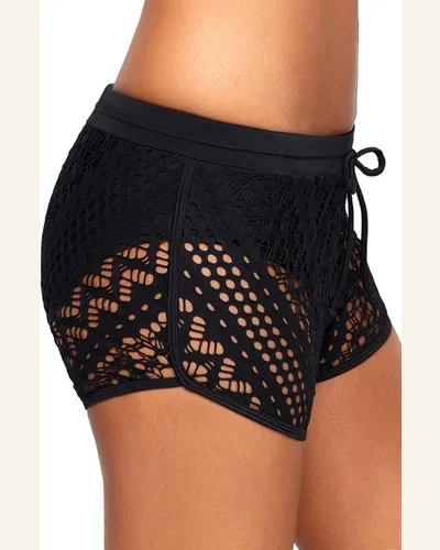 Drawstring Waist Lace Hollow Out Tankini Bottom, view 3
