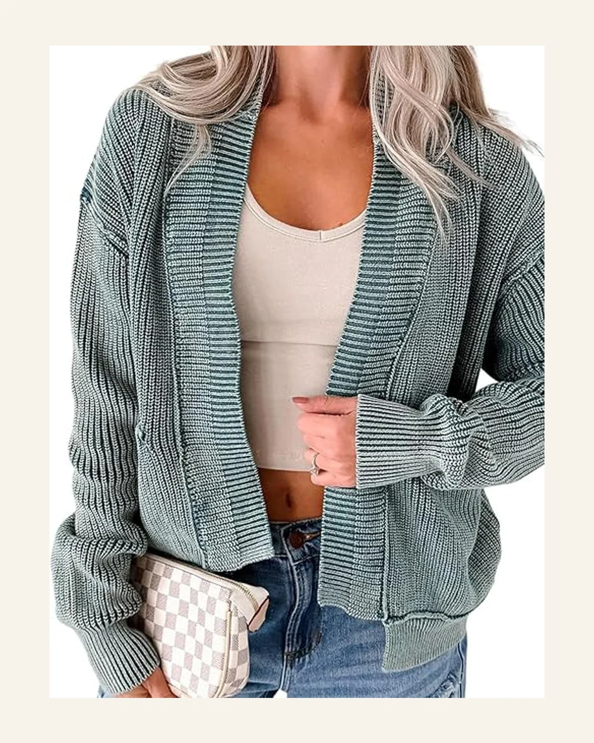 Casual Evergreen Mineral Wash Cardigan Sweater Exposed Seam by SELINK