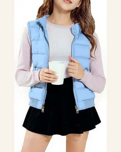 Girls Winter Puffer Vest Zipper Kids Lightweight Sleeveless, view 4