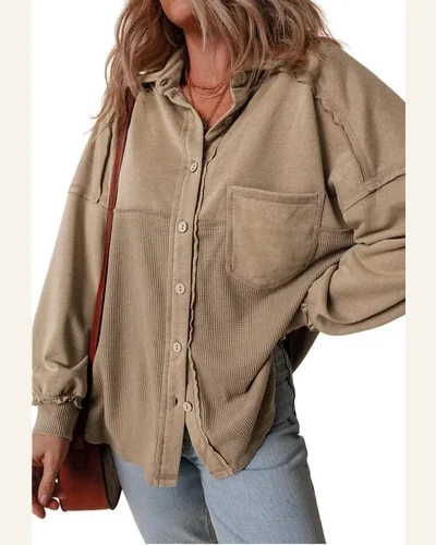 Shacket Jacket Casual Goat Mineral Wash Textured Patchwork, view 1
