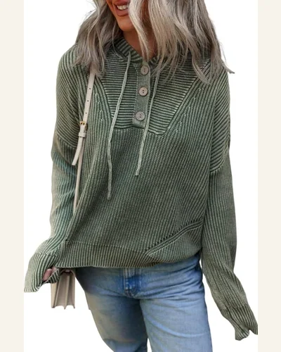 Casual Mist Green Mineral Wash Ribbed Knit Pullover, view 1