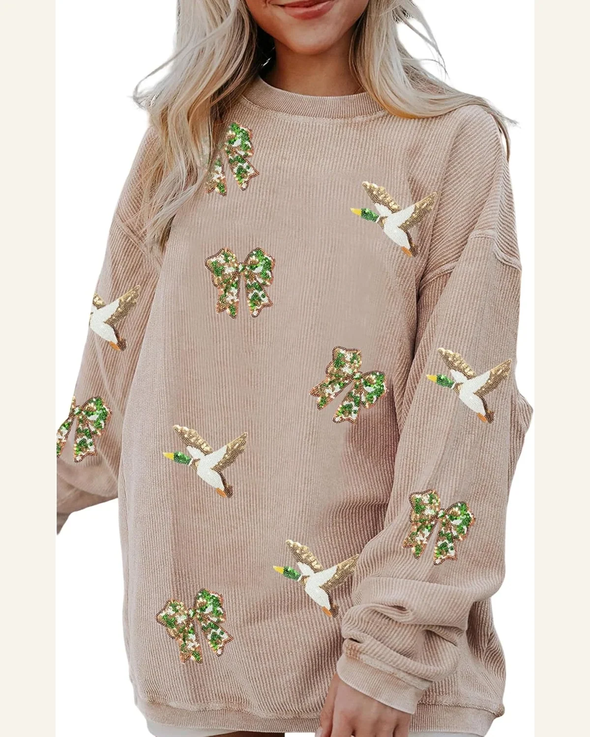 Oversized Sweatshirt Crewneck Sequin Graphic Pullover Tops by SELINK
