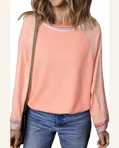Tunic Tops Casual Grapefruit Orange Waffle Knit Wide, view 1