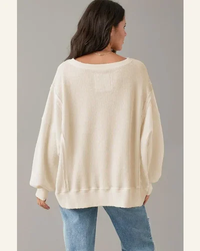Tunic Tops Casual White Waffle knit Bishop Sleeve, view 2