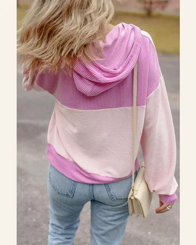 Tunic Tops Casual Light Pink Corded Colorblock Patch, view 2