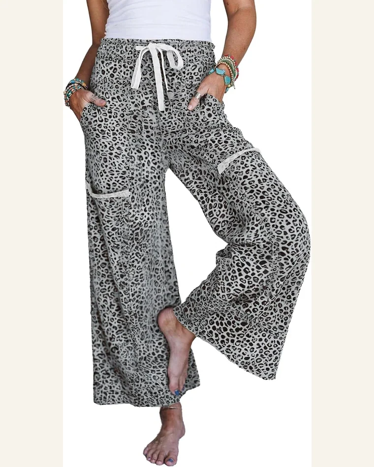 Casual Pants Elastic Waist Wide Leg Terry Knit by SELINK