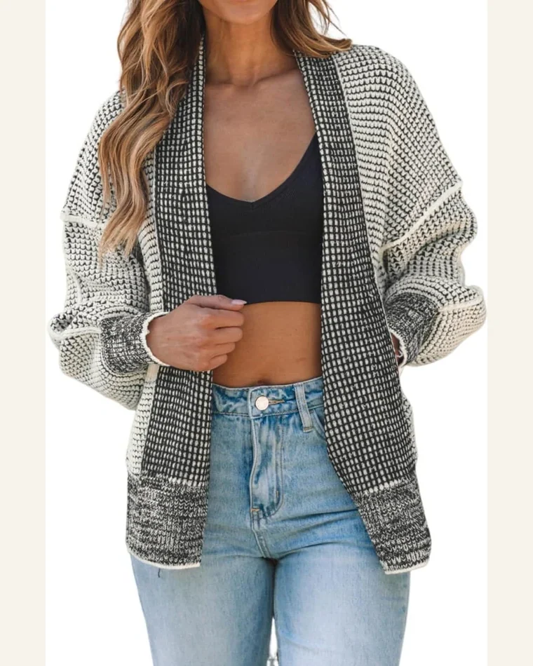 Cardigan Sweater Casual Gray Chunky Waffle Knit Oversized by SELINK