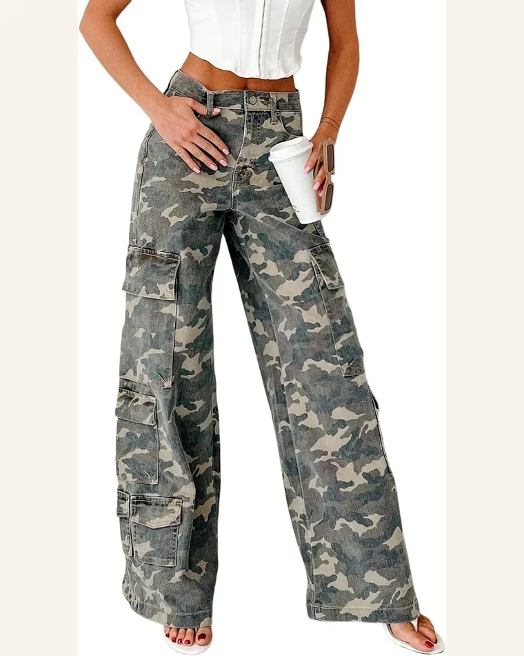 Casual High Waisted Jeans Cargo Wide Leg Loose by SELINK