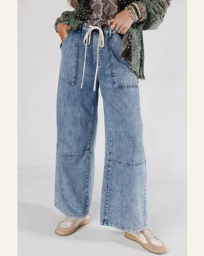 Casual High Waisted Jeans Drawstring Solid Shift Daily, view 4