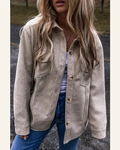Shacket Jacket Casual Light Grey Turn Down Collar, view 4
