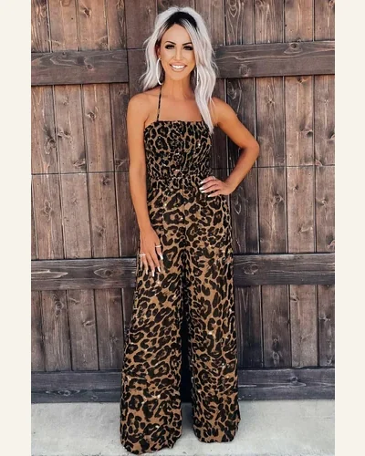 Jumpsuits Halter Neck Backless Wide Leg Jumpsuit Sleeveless, view 3