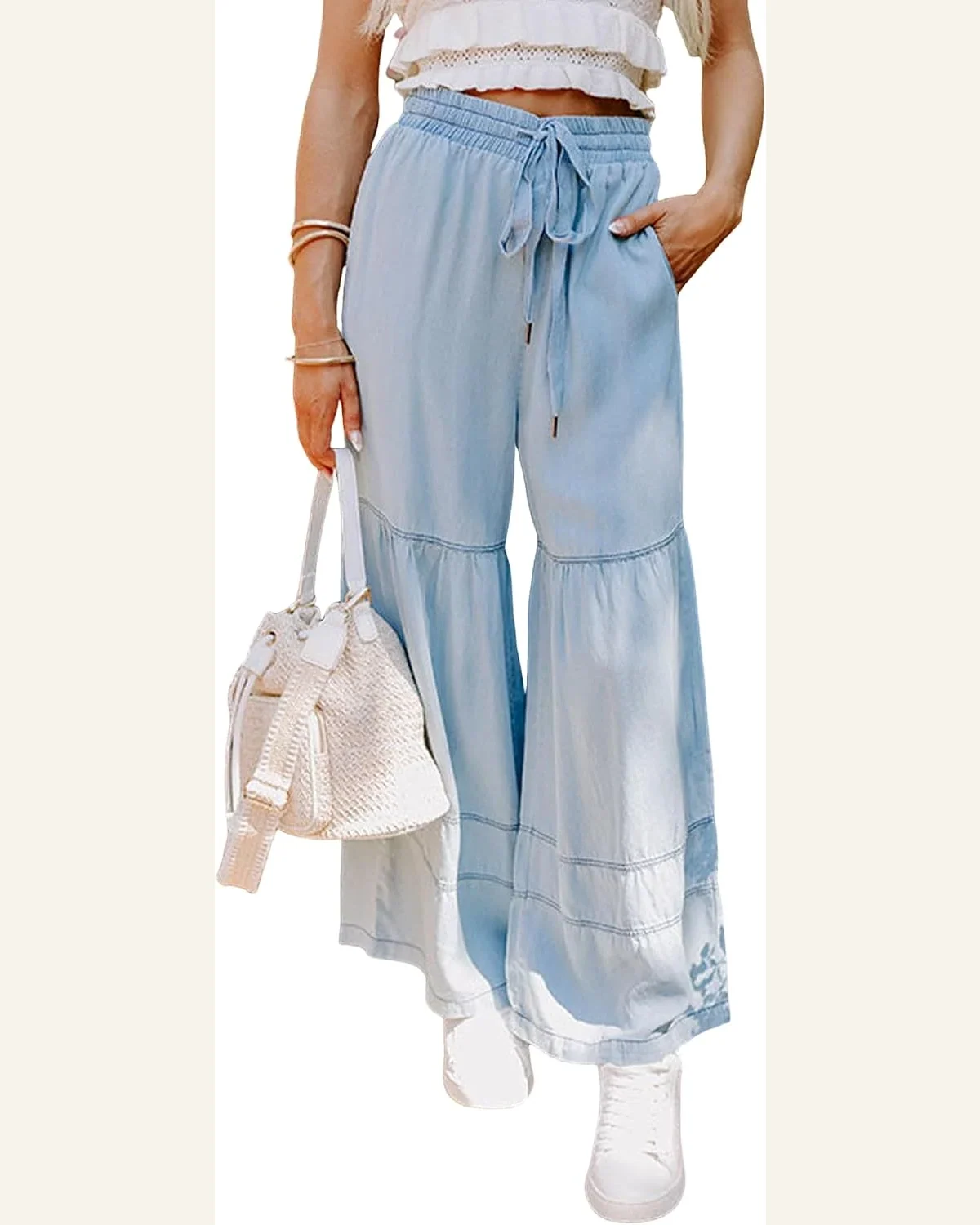 Casual Loose Beau Blue High Waisted Drawstring Jeans by SELINK
