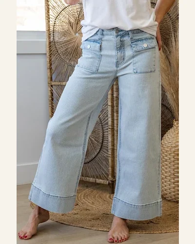 Casual High Waisted Jeans Button Pocket Wide Leg, view 4