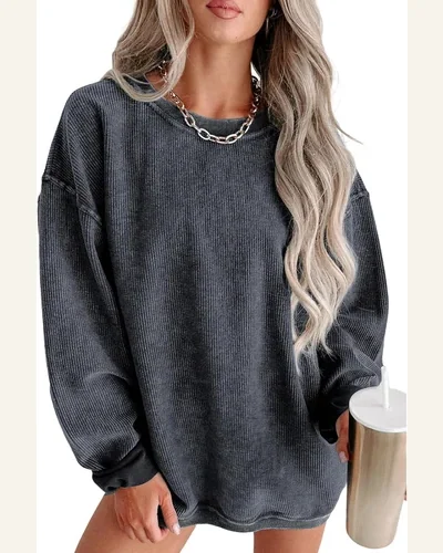 Crewneck Oversized Corduroy Corded Sweatshirt Casual Pullover, view 4