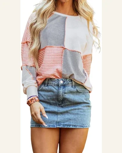 Tunic Tops Casual Multicolor Exposed Seam Colorblock Oversized, view 1