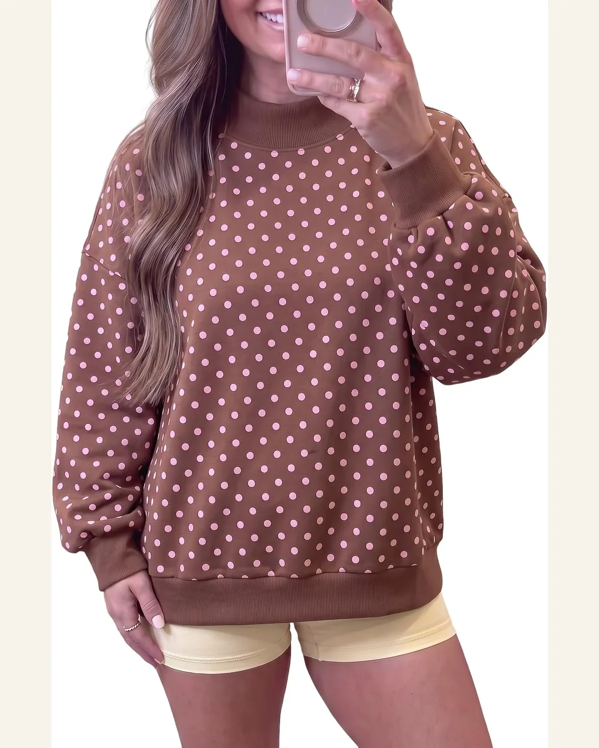 Casual Polka Dot Mock Neck Pullover Sweatshirt by SELINK