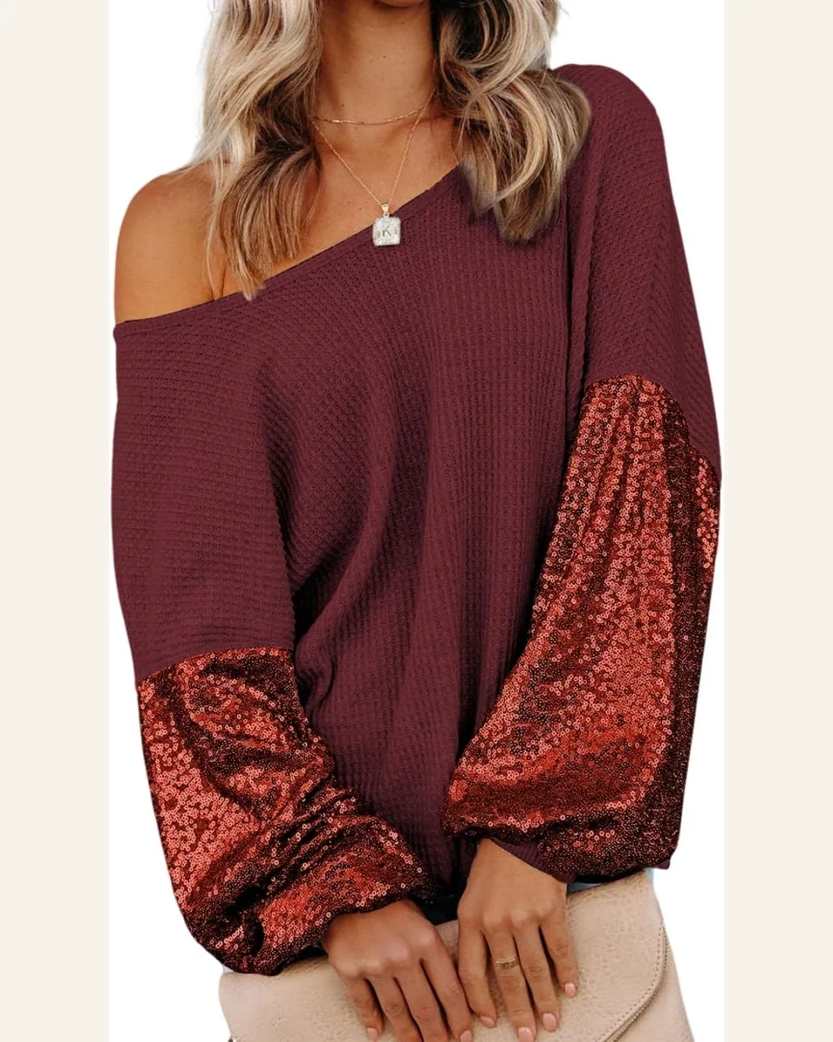 Tunic Tops Casual Patchwork Sleeve Open Back Waffle by SELINK