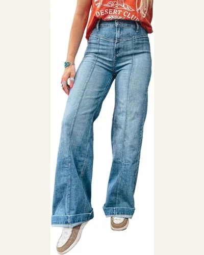 High Waisted Jeans Tailored Straight Loose Solid Daily, view 1