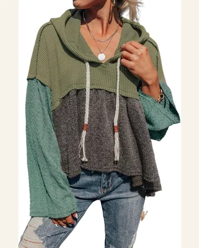 Tunic Tops Casual Laurel Green Mixed Textured Colorblock, view 1