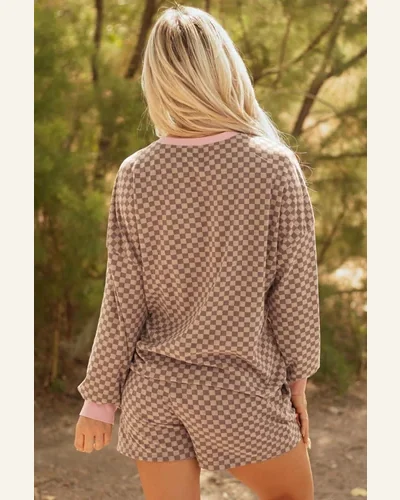 Casual Checkerboard 2 Piece Outfits Long Sleeve Pullover, view 2