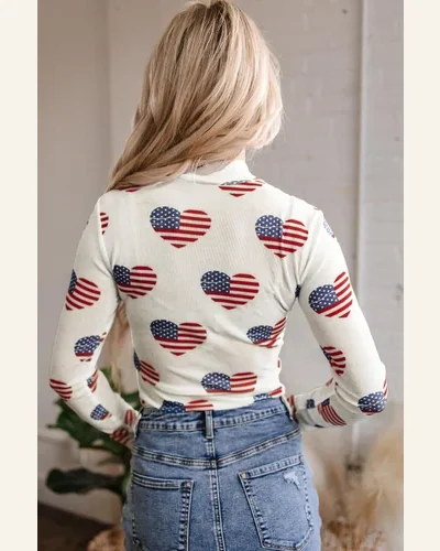 Bodysuit Casual White Americana Glitter Mesh Long Sleeve, view 2