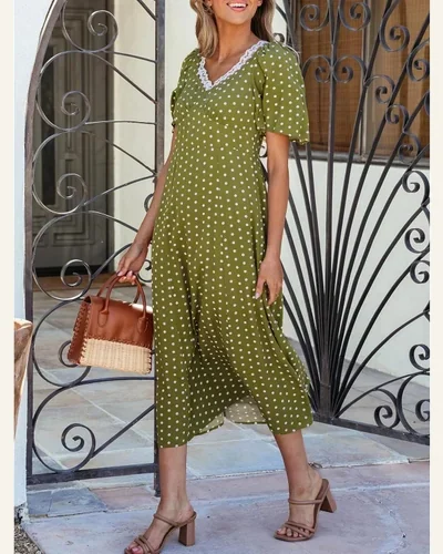 Summer Dresses Polka Dot Casual V Neck Back, view 3