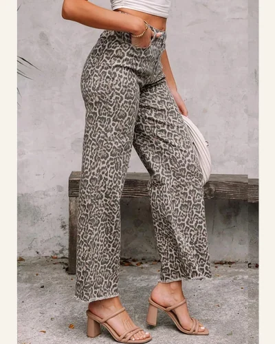 Wide Leg Jeans High Waisted Frayed Ankle Length, view 2