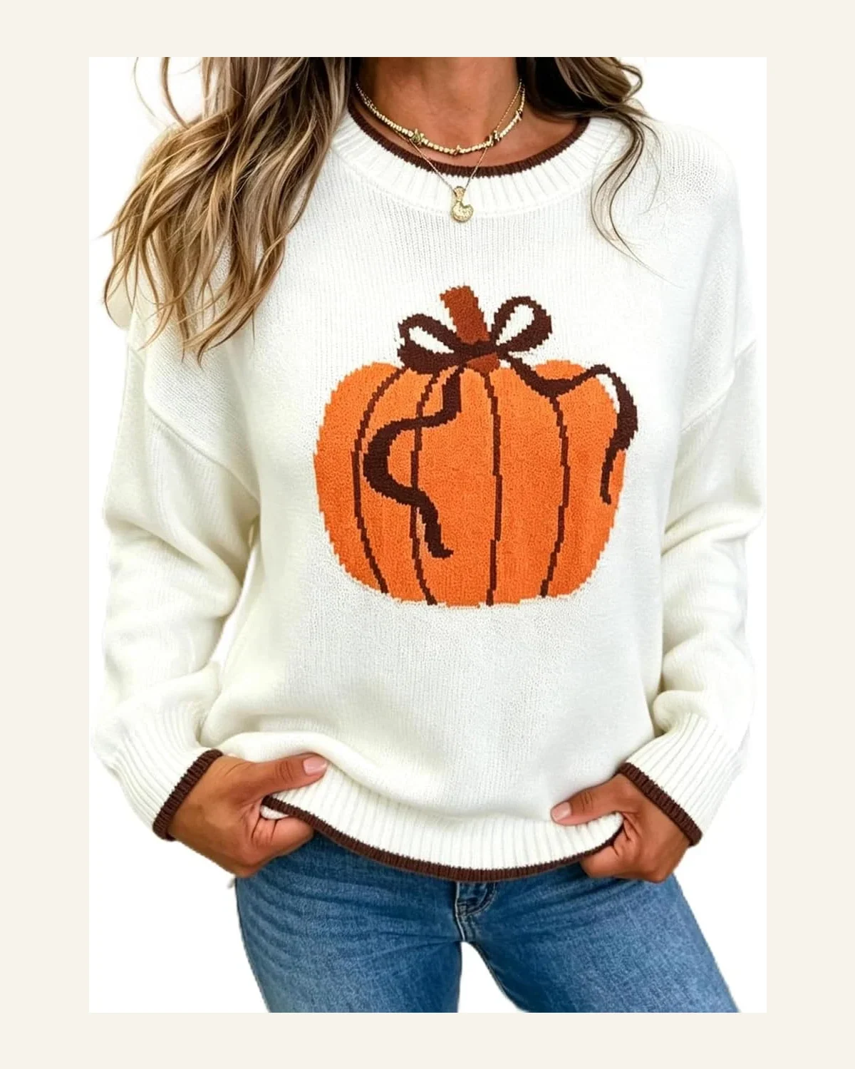 Casual Pumpkin Pattern Fall Pullover Sweater Chicory by SELINK