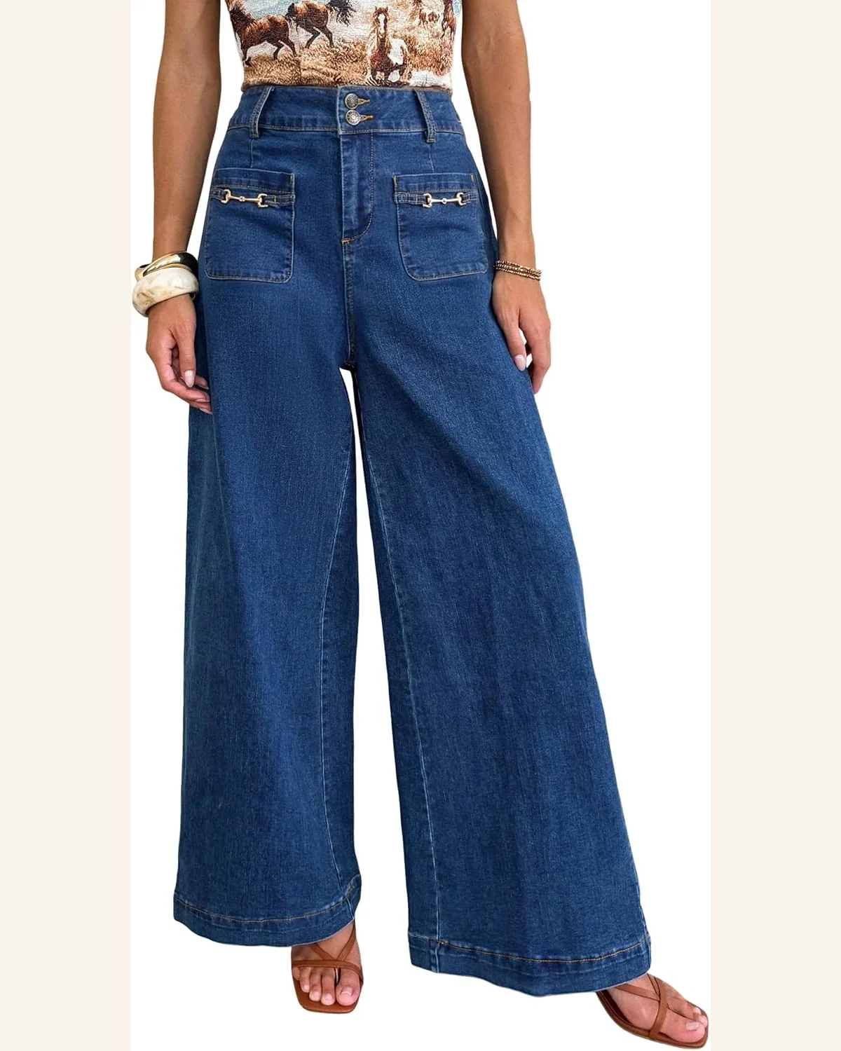 Western Sail Blue Hardware Patched Pockets Denim Pants by SELINK
