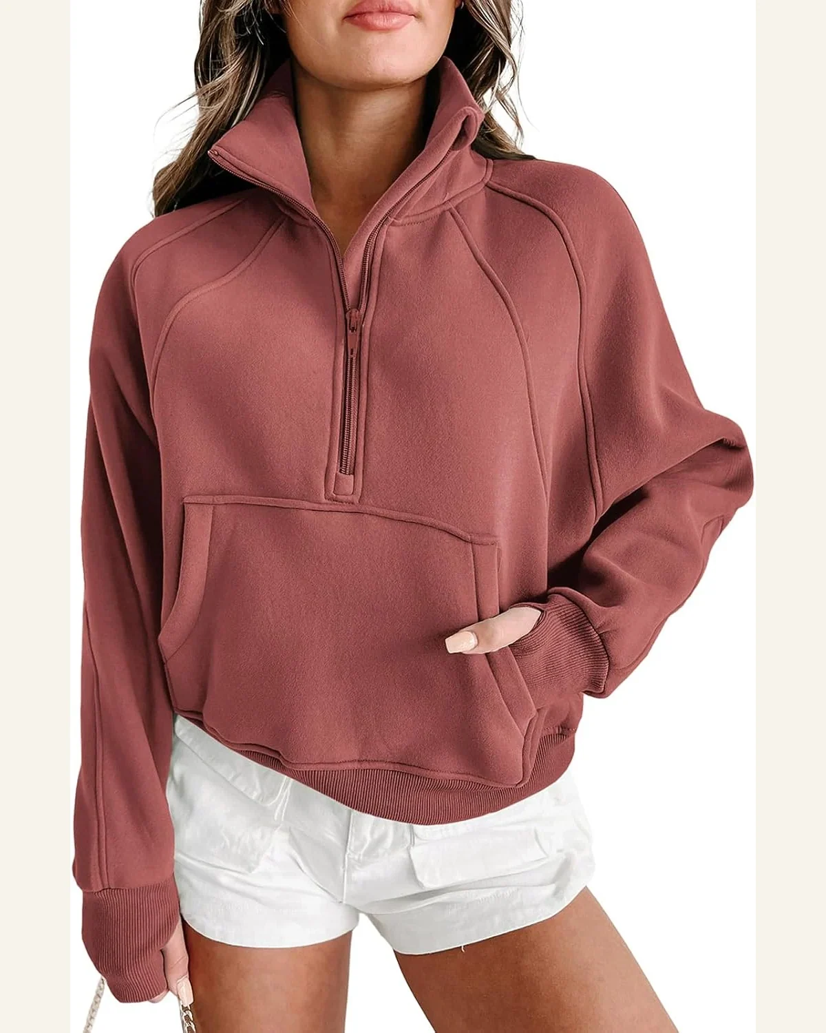 Half Zip Cropped Pullover Sweatshirts Long Sleeve Casual by SELINK