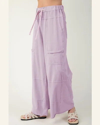 Casual Pants Pink Mineral Wash Exposed Seam Drawstring, view 3