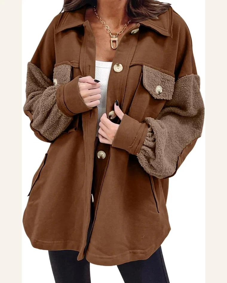 Shacket Jacket Elegant Chestnut Exposed Seam Elbow Patch by SELINK