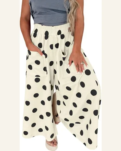 Polka Dot Wide Leg Lounge Pants High Waist, view 4