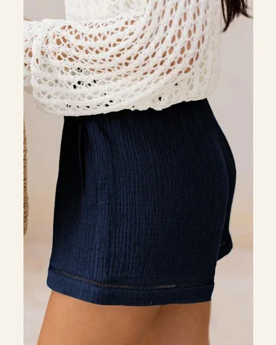 Casual Blue Cotton Gauze Paperbag Shorts Knot High, view 3