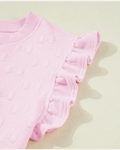 2 Piece Outfits Sweatsuit Bow Jacquard Ruffle Short, view 3