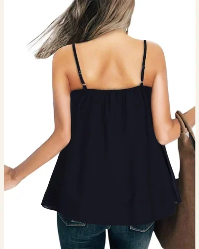 Spaghetti Strap Lace V Neck Tank Tops Chiffon, view 2