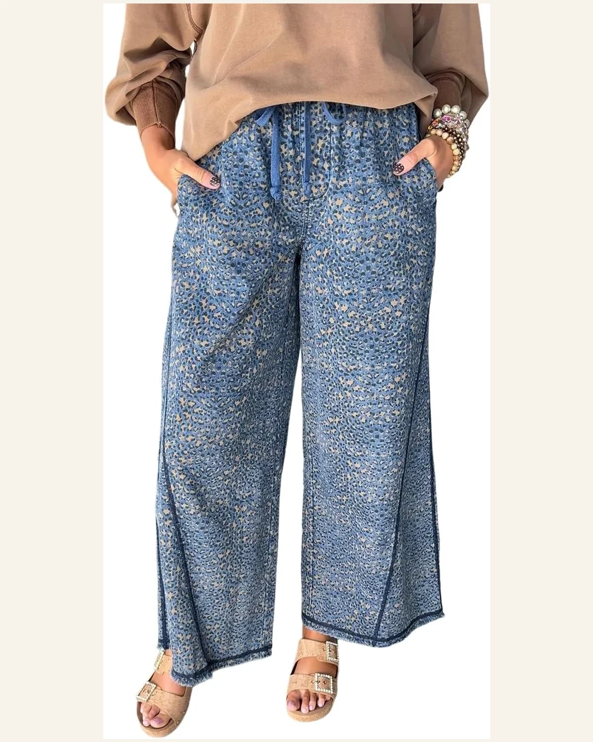 Casual Blue Leopard Print High Waisted Jeans Exposed by SELINK