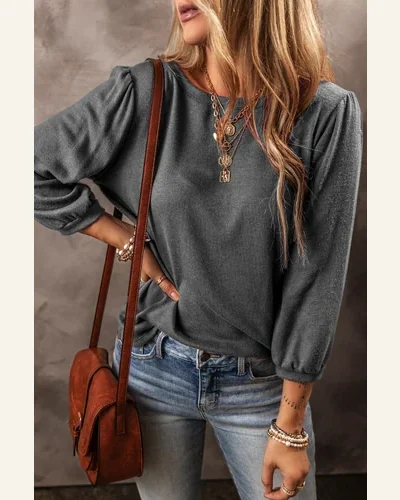 Tunic Tops Casual Medium Grey Solid Color 3/4, view 3