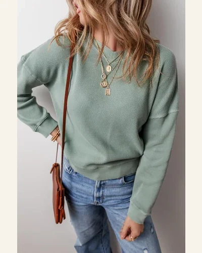 Tunic Tops Casual Clearly Aqua Waffle Knit Drop, view 3