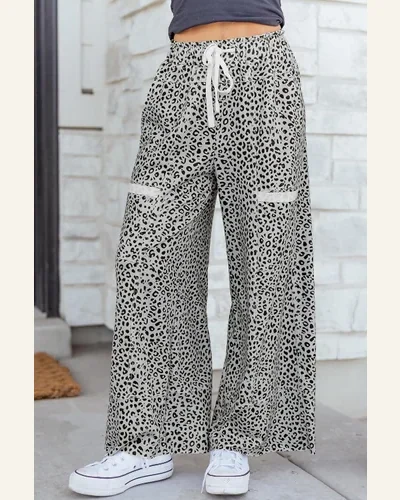 Casual Pants Elastic Waist Wide Leg Terry Knit, view 3