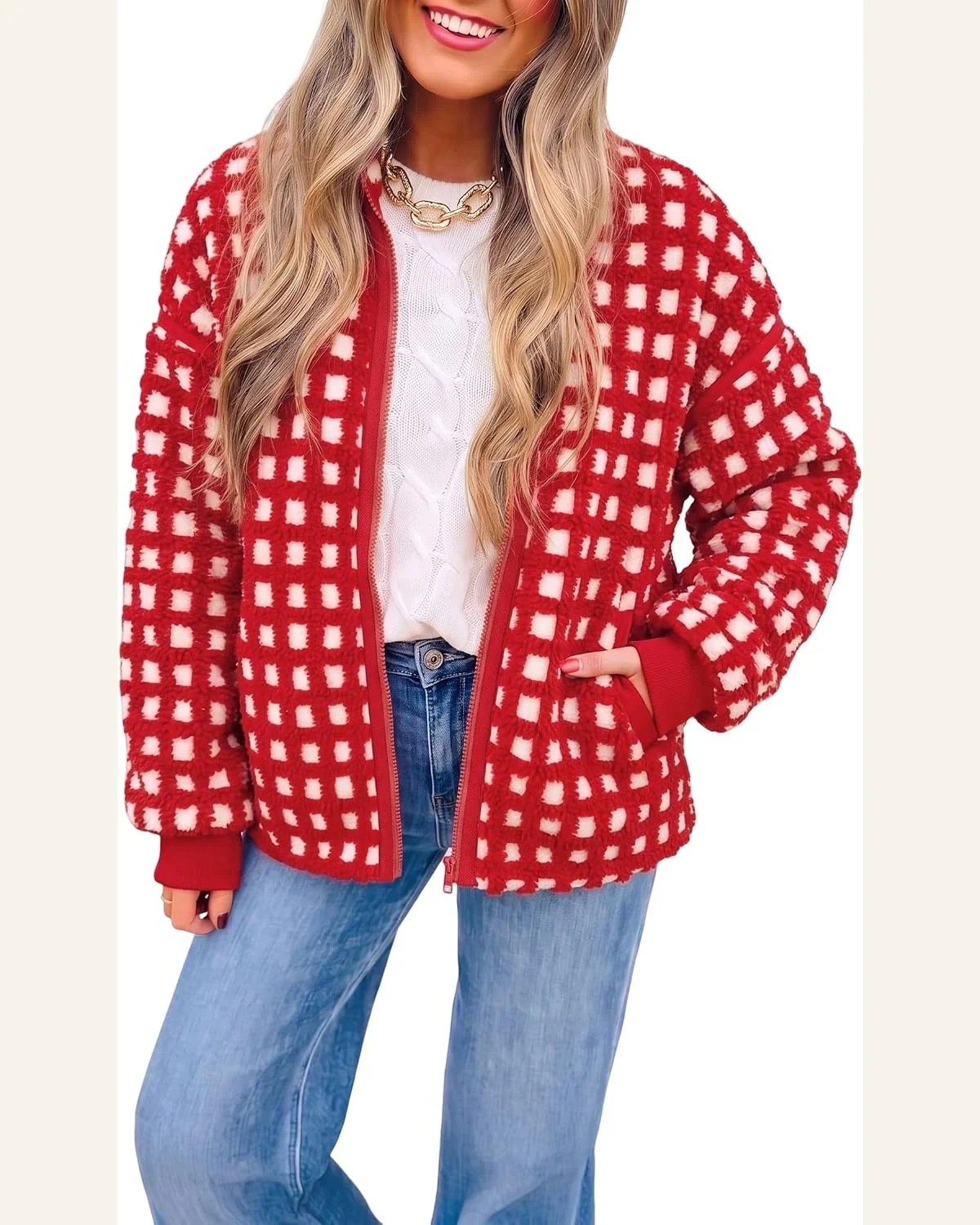 Casual Plaid Zip Up Long Sleeve Warm Coat by SELINK
