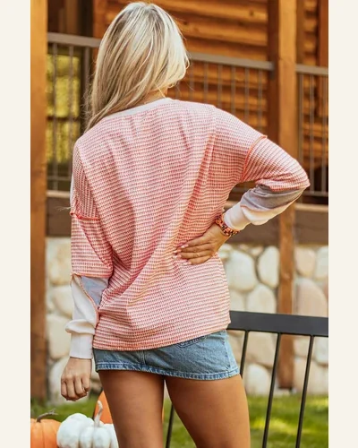 Tunic Tops Casual Multicolor Exposed Seam Colorblock Oversized, view 2