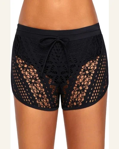 Drawstring Waist Lace Hollow Out Tankini Bottom, view 1
