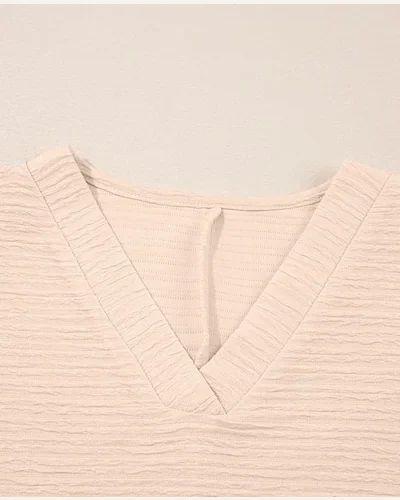 Two Piece Outfits Summer Textured V Neck Short, view 4