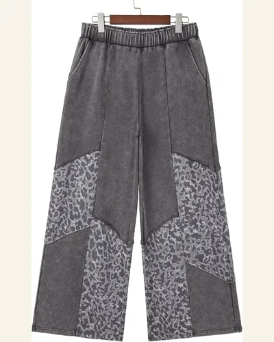 Patchwork Wide Leg Pants with Pockets, view 3