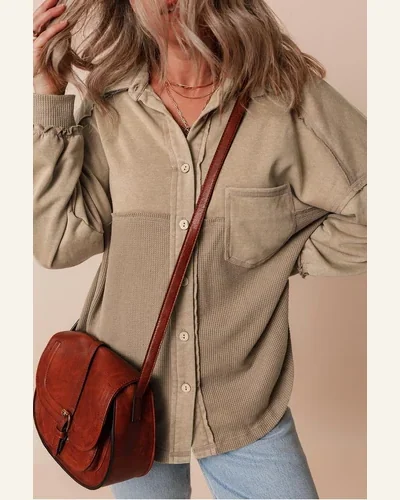 Shacket Jacket Casual Goat Mineral Wash Textured Patchwork, view 4