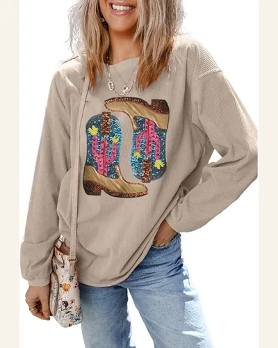 Sequin Mardi Gras Corded Sweatshirt Symbol Crown Mask, view 1